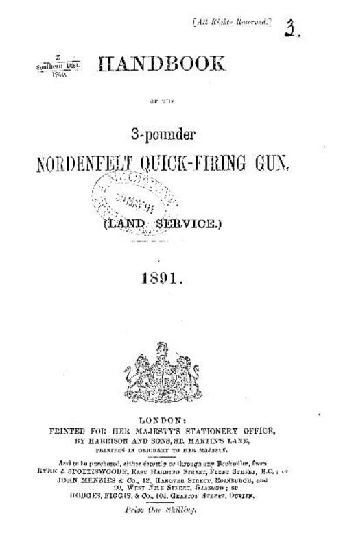 Handbook of the 3-pr Nordenfelt Q.F. gun, land service (1891)